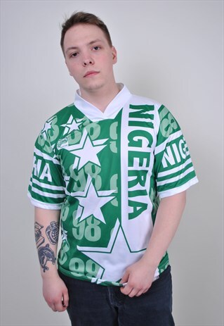 90S NIGERIAN FOOTBALL JERSEY, VINTAGE SOCCER VNECK TSHIRT