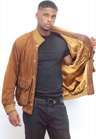 1980'S VINTAGE PECAN BROWN OVERSIZED SUEDE BOMBER JACKET