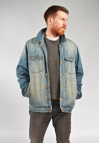 VINTAGE GREY BLUE FADED LINED DENIM JACKET