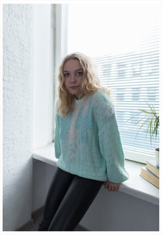 VINTAGE 80'S MINT TEXTURED KNITTED JUMPER