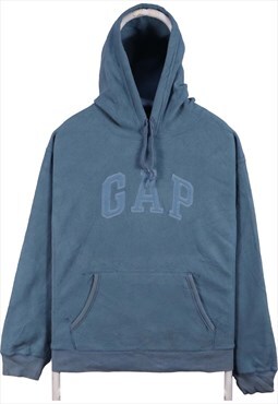 Vintage 90's Gap Hoodie Spellout Logo Pullover Fleece Blue