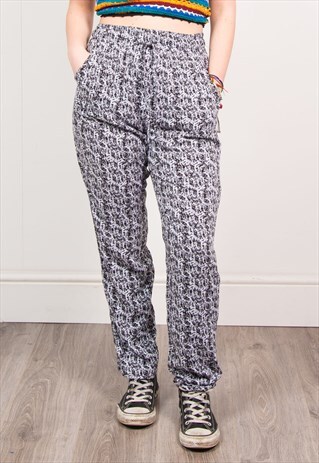 VINTAGE 90'S GREY ABSTRACT PATTERN HIGH WAIST TROUSERS