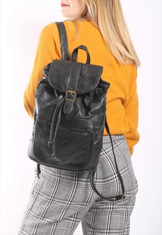 VINTAGE 90S BACKPACK IN PATCHWORK BLACK LEATHER WITH BUCKLE