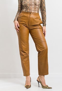 Vintage leather pants in brown straight leg women size L