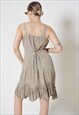VINTAGE 90S HOBO PLEATED STRAPPY DRESS IN CREAM PETITE S