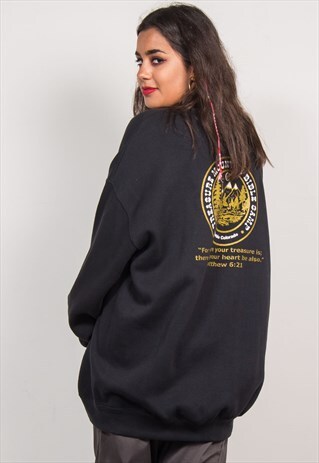 90'S VINTAGE BLACK USA CAMP SWEATSHIRT JUMPER