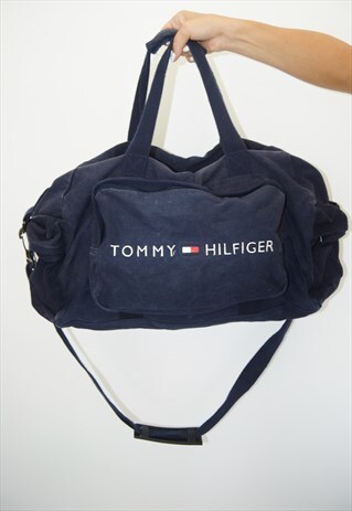 VINTAGE NAVY BLUE TOMMY HILFIGER DUFFLE BAG BIG LOGO