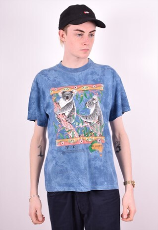 MENS VINTAGE KOALA T-SHIRT TOP SMALL BLUE 90'S