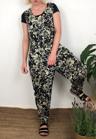 VINTAGE 80S GREEN AND BLACK JUMPSUIT