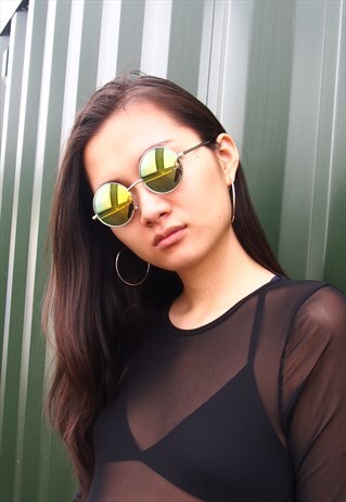 YELLOW REFLECTIVE ROUND SUNGLASSES