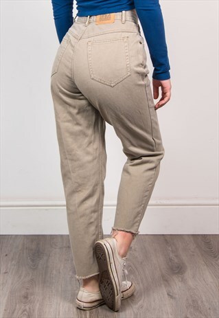 VINTAGE 90'S BROWN DENIM RAW HEM MOM JEANS