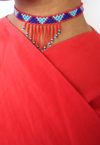 RED MULTI BEADED VINTAGE CHOCKER