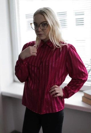 VINTAGE 80'S HOT PINK STRIPED LONG SLEEVE SHIRT