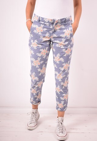 WOMENS VINTAGE TROUSERS W31 L27 BLUE FLORAL 90S
