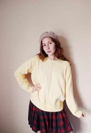 VINTAGE 90S GRUNGE YELLOW AUTUMN COTTON JUMPER SWEATER