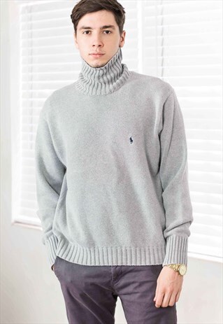 VINTAGE POLO RALPH LAUREN ROLL NECK JUMPER LOGO 90S L 25.1