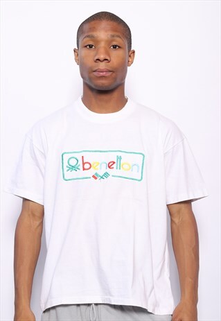 VINTAGE BENETTON BIG LOGO SPELLOUT T-SHIRT WHITE