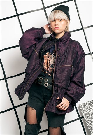 90S VINTAGE PLUM WINDBREAKER JACKET