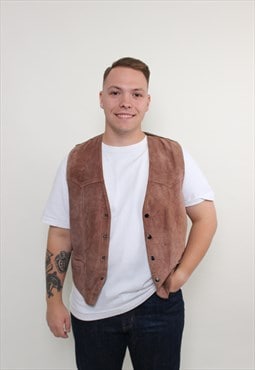Vintage leather vest, 80s button up brown leather top brown