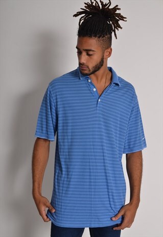 VINTAGE NIKE STRIPED SHORT SLEEVE POLO SHIRT BLUE