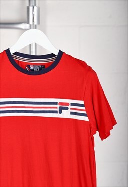 Vintage Fila T-Shirt in Red Short Sleeve Lounge Tee Small