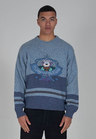 VINTAGE 90'S ICEBERG KING OF THE ROAD BLUE SPORT ICE JUMPER