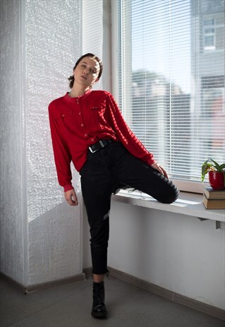 VINTAGE 80'S RED THIN VISCOSE BOMBER JACKET
