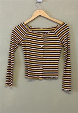 Vintage Y2K Off The Shoulder Striped Top Multicolour 