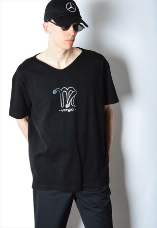 VINTAGE 90S BLACK ZODIAC VIRGO T-SHIRT