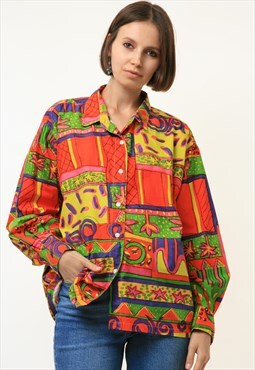 Indian Bohemian Geometric Pattern Buttons Blouse Shirt 4420