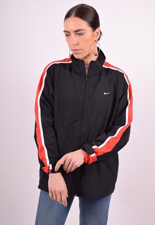NIKE WOMENS VINTAGE TRACKSUIT TOP JACKET XL BLACK 90'S
