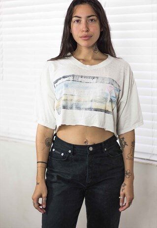VINTAGE ROCK T-SHIRT CROP TOP REWORKED PEARL JAM 90S X 3.9