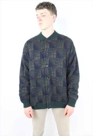 VINTAGE ABSTRACT PATTERNED HEAVY CARDIGAN