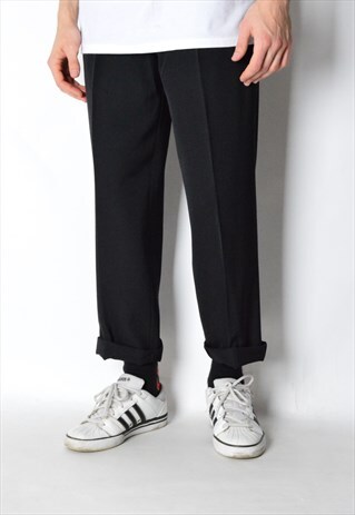 VINTAGE 90S BLACK MINIMALIST WOOL BLEND PANTS