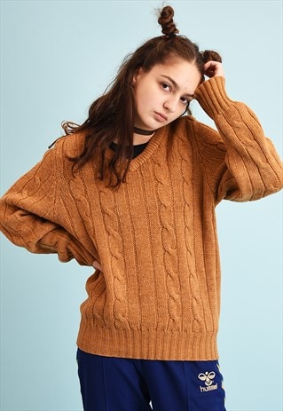 70'S RETRO ARAN STYLE WOOL KNIT JUMPER