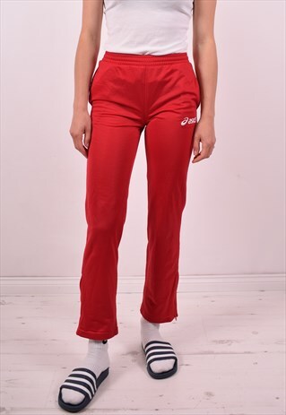 ASICS WOMENS VINTAGE TRACKSUIT TROUSERS SMALL RED 90S