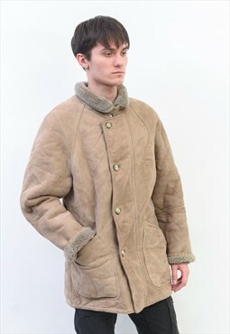 Shearling Vintage M Mens Leather UK 40 Sherpa Fur Lined Coat