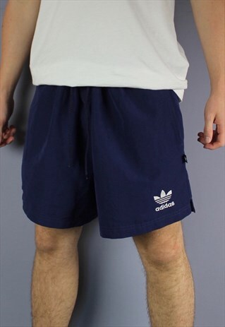 VINTAGE ADIDAS SHORTS IN NAVY WITH POCKETS, EMBROIDERED LOGO
