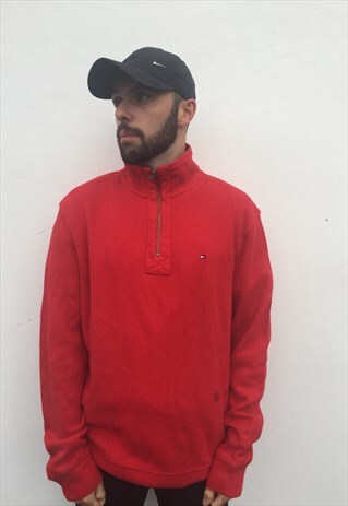 VINTAGE TOMMY HILFIGER RED 1/4 ZIP PULLOVER JUMPER