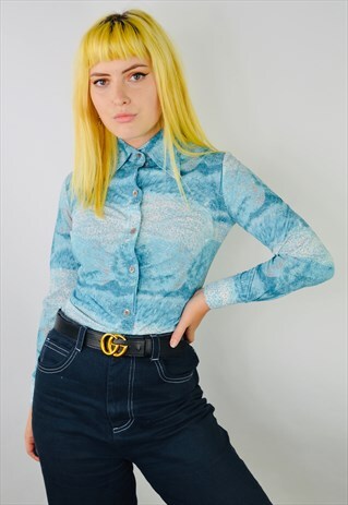 VINTAGE 70'S PATTERNED DAGGER COLLAR BLOUSE SHIRT