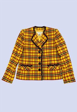 Vintage Yellow Tartan Plaid Check Button Wool Jacket