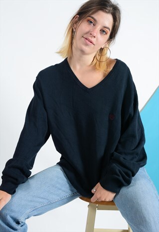 VINTAGE CHAPS V-NECK JUMPER IN BLUE