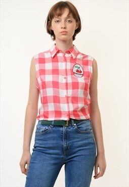  Moschino Checked Cherry Sleeveless Buttons Up Shirt 4225