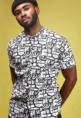 SHABBA SHORT SLEEVE COTTON SHIRT WITH GRANDAD NECK