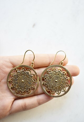 NICKLE FREE BRASS GOLD MANDALA GEOMETRIC EARRINGS