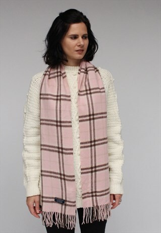 VINTAGE CASHMERE CHECKED SCARF PINK-AS21