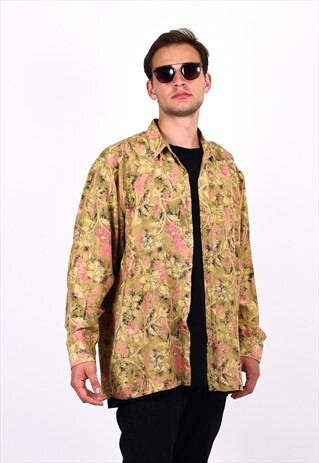 VINTAGE 90S ABSTRACT LONG SLEEVE SILK SHIRT