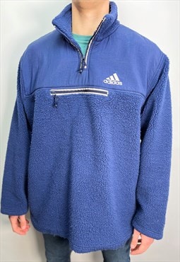 Vintage Adidas 1/4 zip thick Sherpa fleece in blue (XL)