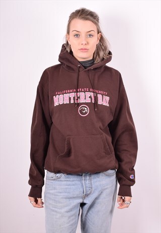 CHAMPION WOMENS VINTAGE HOODIE JUMPER MEDIUM BROWN 90'S