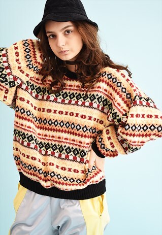90'S RETRO FAIR ISLE PATTERN SLOUCHY KNIT JUMPER